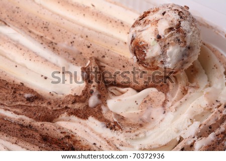 Ice-cream texture: ball of a chocolate ice cream. Appetizing ice-cream background