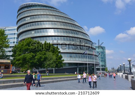 LONDON - JUN 01, 2014: London City Hall, headquarters for the Lord Mayor, the hall was designed by Lord Foster in 2002.