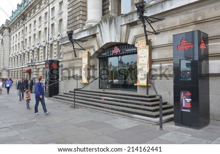LONDON - AUG 30, 2014: The London Dungeon is a tourist attraction which recreates gory and horrific events that took place in London\'s past, first opened in 1974.