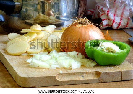 sliced potatoes and diced onion