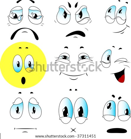 With help of these faces you can give your character different emotions. Isolated on white.