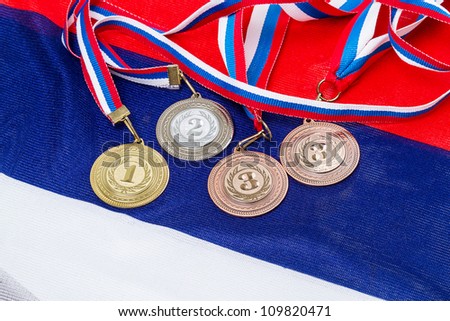 Sport medals (gold, silver and bronze) at the national flag