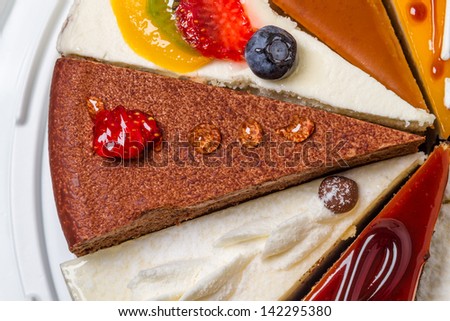 Original pieces of cake.  Top view close-up
