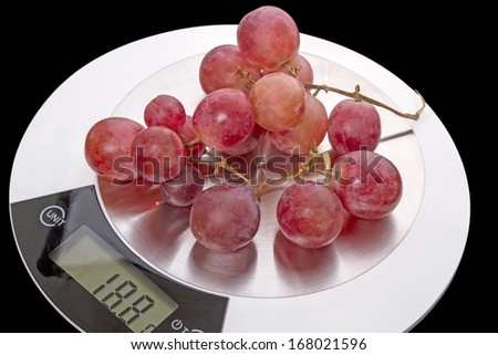 Red grapes on digital kitchen scales