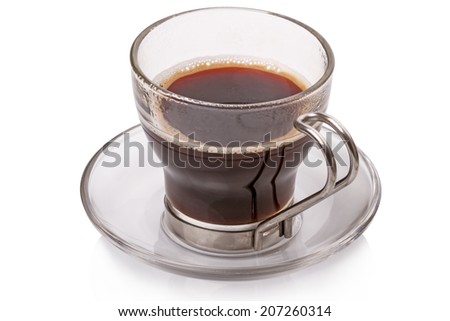 Glass cup of coffee isolated on white background