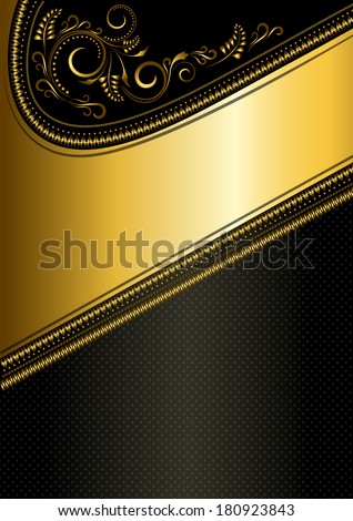 Gold calligraphy ornament and gold ribbon on  black background