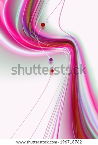 Delicate lines with balls and pink curved lines on a white background