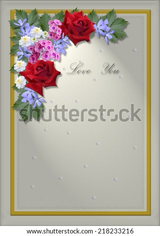 White square frame with an angle of flowers and leaves