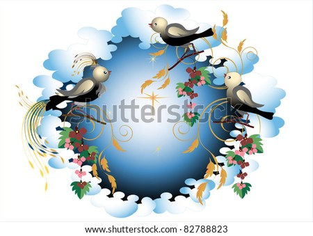Exotic birds on the flowers