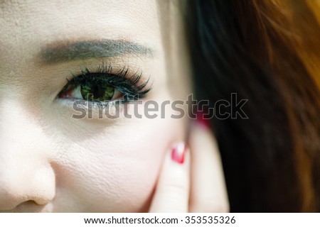 Close-up shot of female eyes makeup