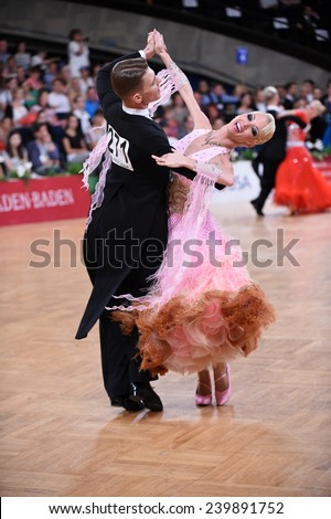 Stuttgart, Germany - August 16,2014: An unidentified dance couple in a dance pose during Grand Slam Standart at German Open Championship, on August 16, in Stuttgart, Germany