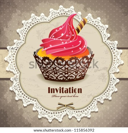 Vintage frame with cupcake invitation template Vintage frame with cupcake invitation template