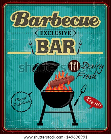Vintage barbecue bar with hotdog poster design Vintage barbecue bar with hotdog poster design