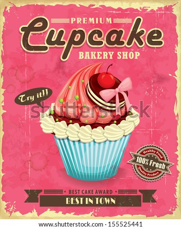 cupcake  Poster en stock vintage shop Design Cupcake vectorial  Ilustración  Vintage