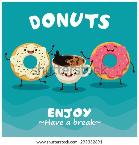 Vintage donuts & coffee cartoon character poster design Vintage donuts & coffee cartoon character poster design