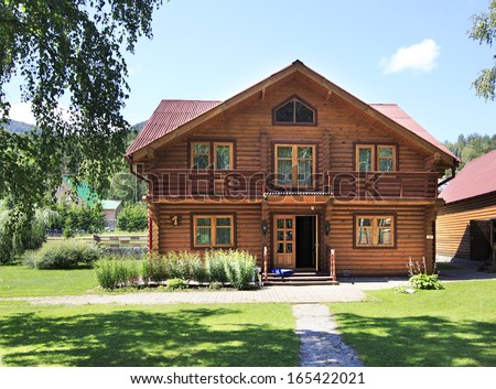 Beautiful wooden house in the mountains. Altai. Russia.