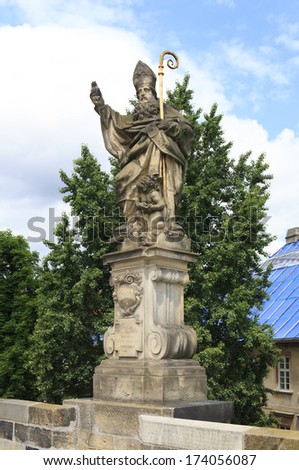 Statue of St. Augustine. Charles Bridge in Prague. Czech Republic.
