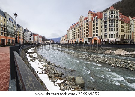 Sochi, Russia - February 13, 2015: Winter Landscape Rose Valley. Rosa Khutor Alpine Resort in Sochi