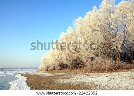 Winter landscape. River Irtysh. City Omsk. Russia.