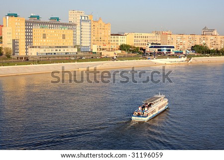 Excursion motor ship. River Irtysh. Omsk. Russia.