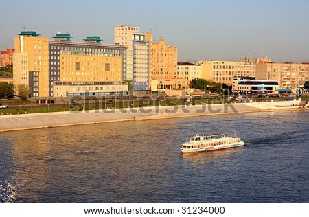 Excursion motor ship. River Irtysh. Omsk. Russia.