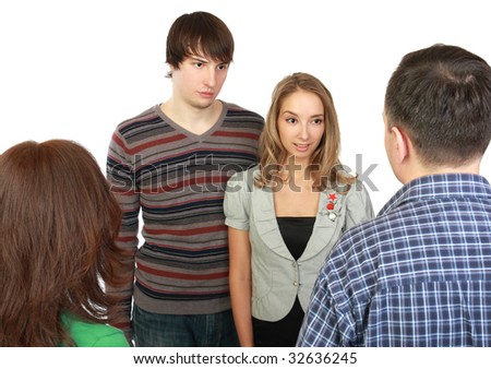 Meeting of young pair with parents. Conflict.