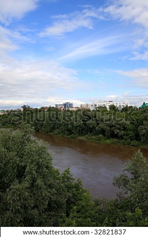 Summer landscape. River Om. Omsk. Russia.