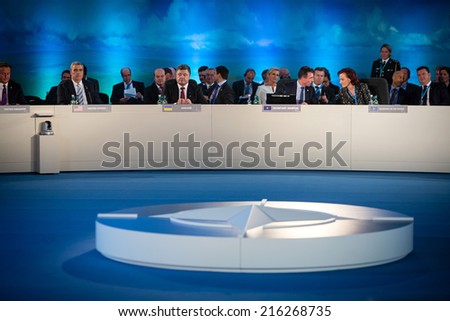 NEWPORT, WALES, UK - Sep 4, 2014: President of Ukraine Petro Poroshenko and world leaders during a meeting of the NATO summit in Newport (Wales, UK)