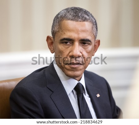 WASHINGTON D.C., USA - Sep 18, 2014: United States President Barack Obama during an official meeting with the President of Ukraine Petro Poroshenko in Washington, DC (USA)