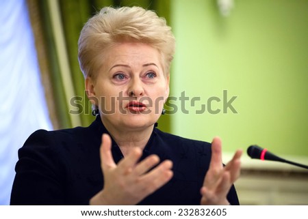 KIEV, UKRAINE - NOV 24, 2014: Lithuanian President Dalia Grybauskaite during an official meeting with the President of Ukraine Petro Poroshenko, in Kiev