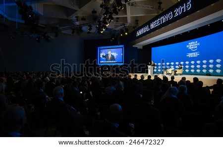 DAVOS, SWITZERLAND - Jan 21, 2015: President of Ukraine Petro Poroshenko speaks at the World Economic Forum in Davos (Switzerland)