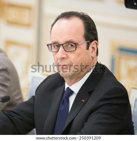 KIEV, UKRAINE - Feb 5, 2015: French President Francois Hollande during a meeting with the President of Ukraine Petro Poroshenko