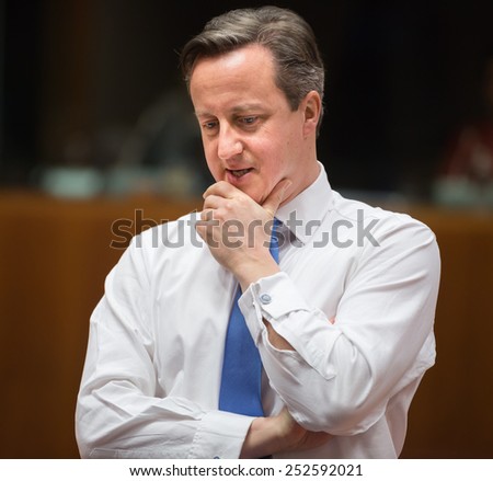BRUSSELS, BELGIUM - Feb 12, 2015: British Prime Minister David Cameron at the informal EU summit in Brussels (Belgium)