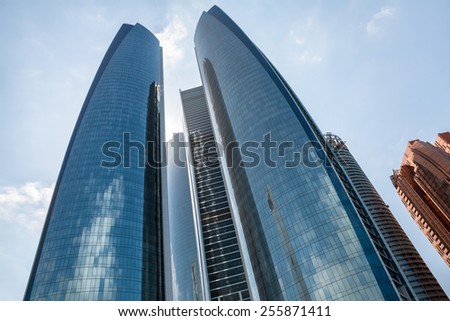 ABU DHABI, UNITED ARAB EMIRATES - Feb 24, 2015: Etihad Towers is a complex of buildings with five towers in Abu Dhabi, the capital city of the United Arab Emirates.
