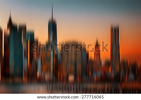Blurred city background.  Manhattan, New York City skyline