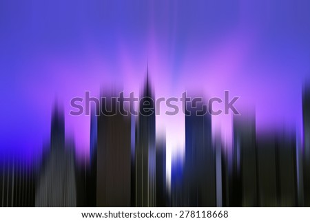 Blurred city background. Silhouettes of Manhattan. Sunset in New York City.