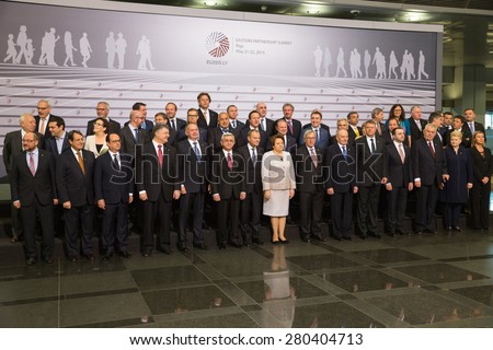 RIGA, LATVIA - May 22, 2015: Eastern Partnership Sammit. Group photo of participants of the summit, heads of states and politicians