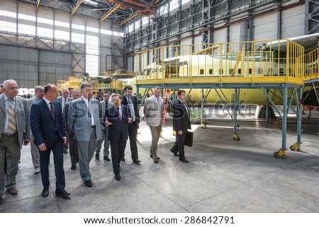 KIEV, UKRAINE - Jun 13, 2015: President of Ukraine Petro Poroshenko visited the State Aviation Enterprise \