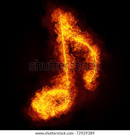 stock photo Fiery musical note symbol on black background
