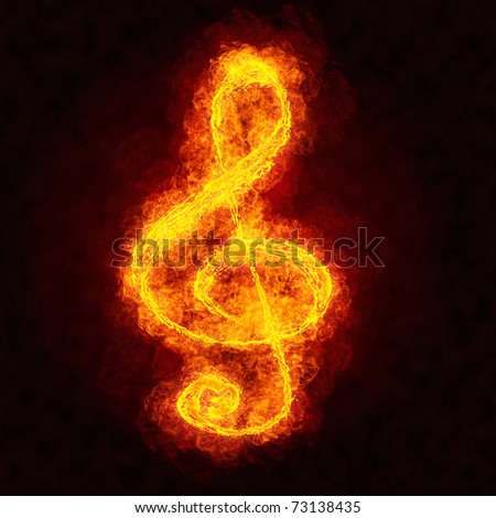 Flame musical note symbol on black background