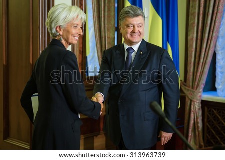 KIEV, UKRAINE - Sep 06, 2015: Managing Director of the International Monetary Fund, Christine Lagarde, during a meeting with President of Ukraine Petro Poroshenko in Kiev