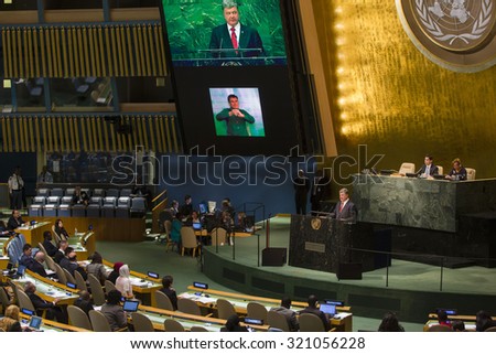 NEW YORK, USA - Sep 27, 2015: President of Ukraine Poroshenko Petro delivers his speech at the UN Sustainable Development Summit in New York