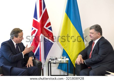 NEW YORK, USA - Sep 27, 2015: President of Ukraine Petro Poroshenko and British Prime Minister David Cameron during a meeting in the framework of 70th session of the UN General Assembly in New York