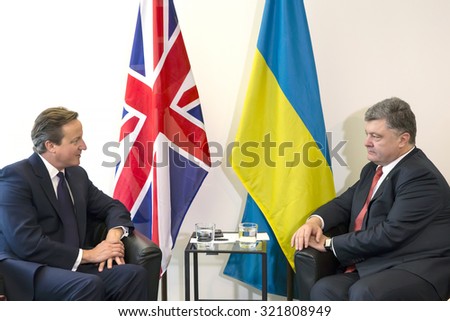 NEW YORK, USA - Sep 27, 2015: President of Ukraine Petro Poroshenko and British Prime Minister David Cameron during a meeting in the framework of 70th session of the UN General Assembly in New York