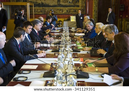 ROME, ITALY - Nov 19, 2015: President of Ukraine Petro Poroshenko and the president of the Italian Sergio Mattarella, during a meeting in Rome