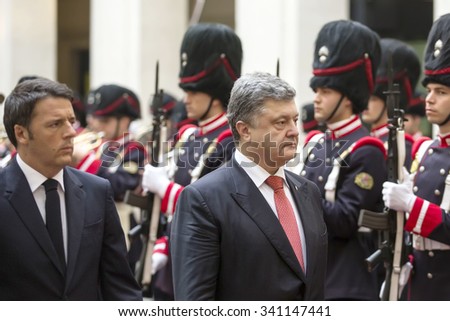 ROME, ITALY - Nov 19, 2015: President of Ukraine Petro Poroshenko with Prime Minister of Italy Matteo Renzi during an official visit in Rome