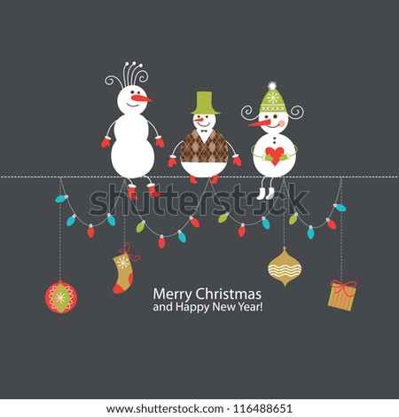 Greeting card Christmas card with cute snowmen Greeting card Christmas card with cute snowmen