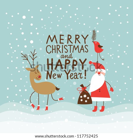 Greeting Christmas and New Year card - stock vector