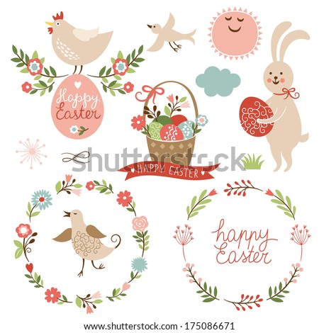 Happy easter graphic elements vector set Happy easter graphic elements vector set