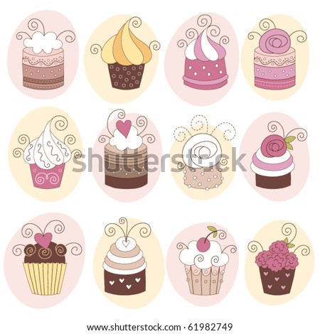 stock vector set of cute cupcakes